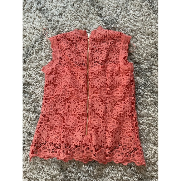 Nanette Lepore Coral Pink Floral Guipure Lace Sleeveless Mock Neck Top Small - Picture 4 of 12